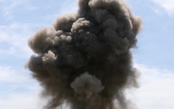 Engineers detonate confidence, shape and crater charges.