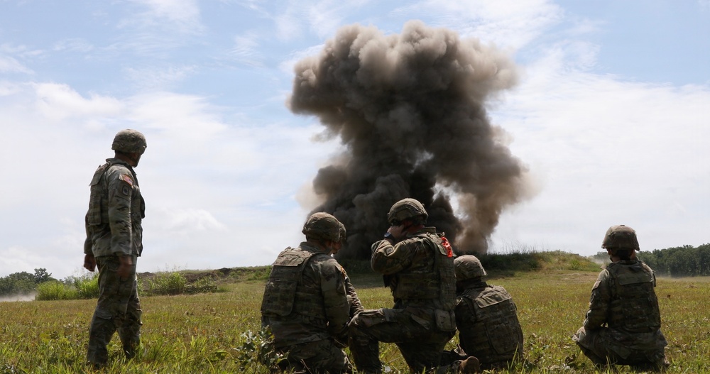 Engineers detonate confidence, shape and crater charges.