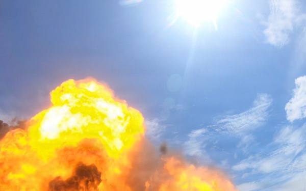 Engineers detonate confidence, shape and crater charges.
