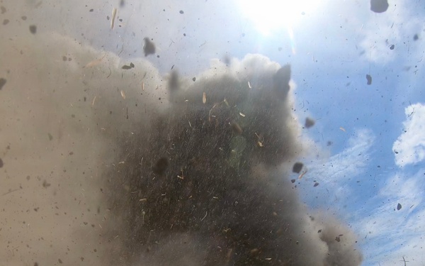 Engineers detonate confidence, shape and crater charges.