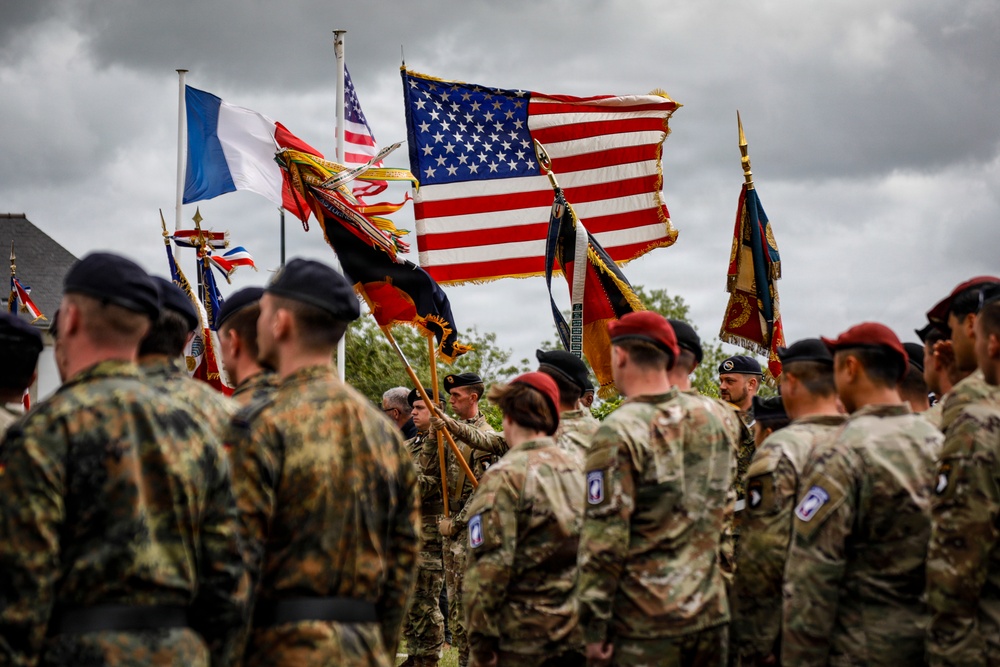 Paratroopers participate in tribute at Place Toccoa, Normandy 82