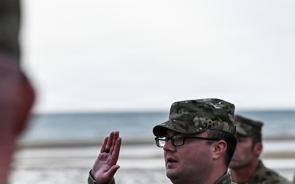 CNGB officiates 29th ID Soldier’s reenlistment on Omaha Beach