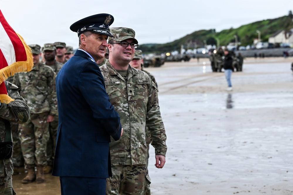 CNGB officiates 29th ID Soldier’s reenlistment on Omaha Beach