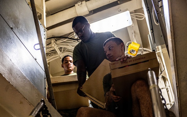 BLT 3/5 Marines On-load Supply Stores Aboard USS Portland