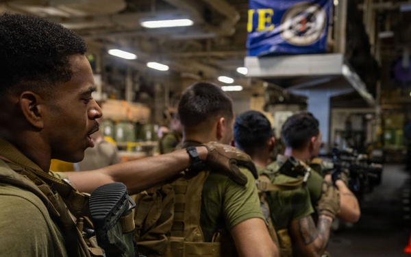 U.S. Marines Conduct Simulated Combat Drills Aboard USS Boxer