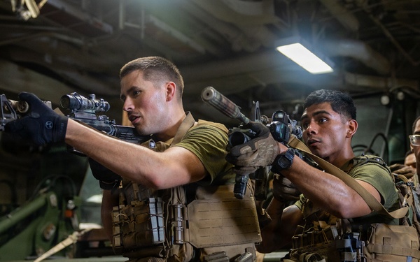 U.S. Marines Conduct Simulated Combat Drills Aboard USS Boxer