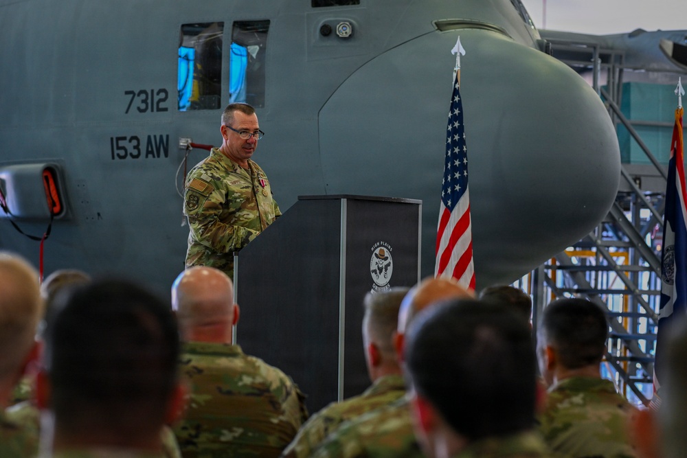 Lt Col Brett Trippel Addresses Airmen During Ceremony at Wyoming Air National Guard Base