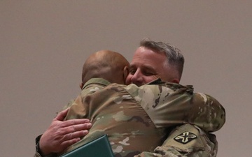 300th Military Intelligence Brigade (Linguist) bids farewell to Col. Scott Chalmers and welcomes Lt. Col. John Isom in a combined retirement and change of command ceremony