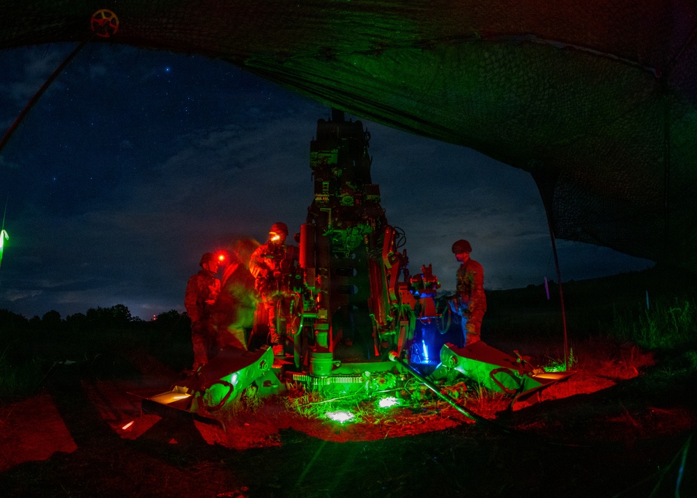 206th Field Artillery Conducts Night Fire During Annual Training