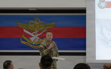 U.S. service members deliver briefs during Bersama Warrior 2026