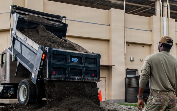 Civil engineers prepare concrete pad