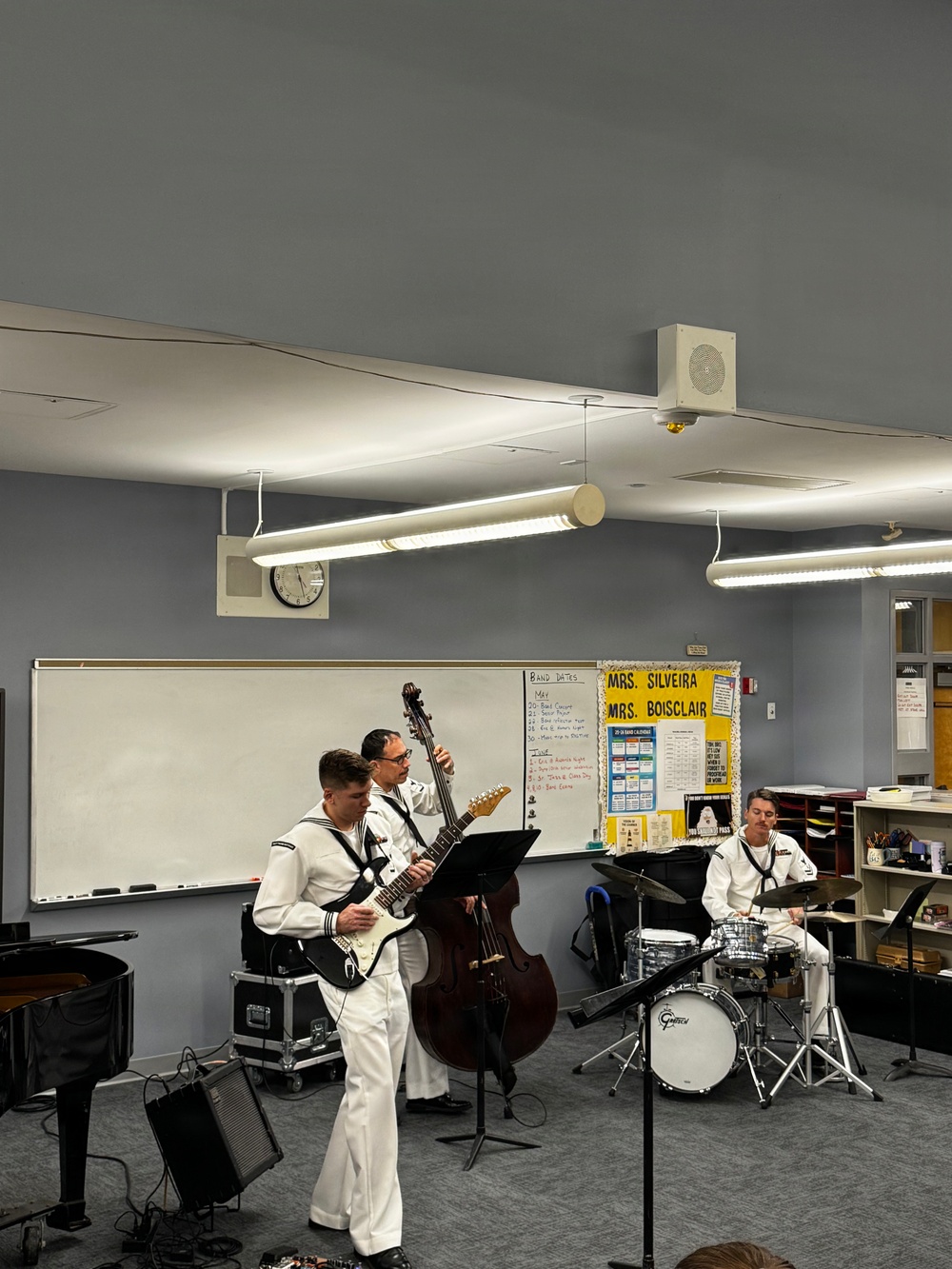Navy Band Northeast's Protocol Jazz Combo performs for Jazz History music students at North Kingstown High School