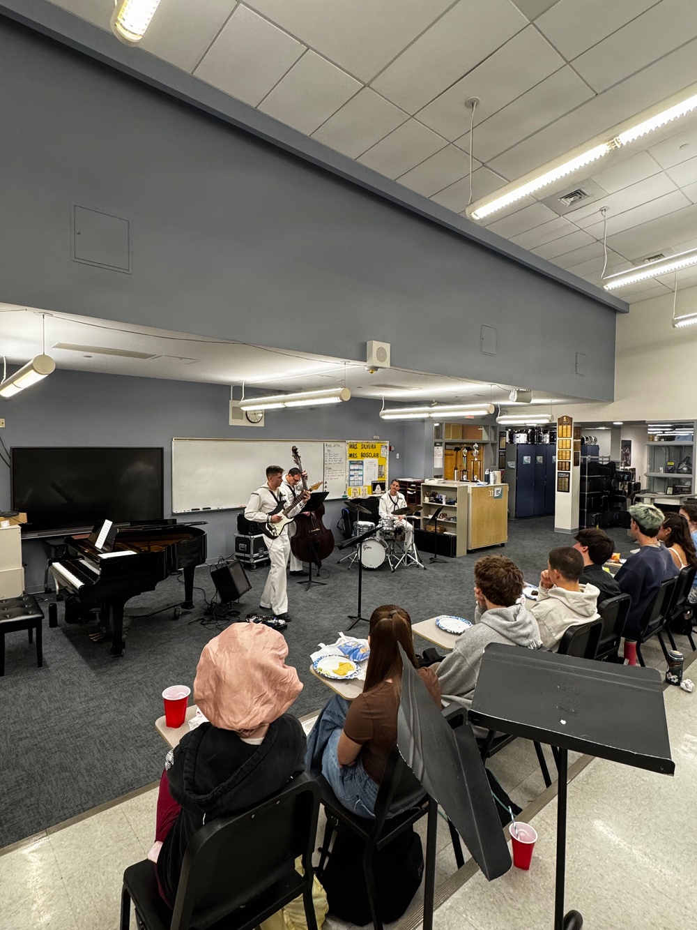 Navy Band Northeast's Protocol Jazz Combo performs for Jazz History music students at North Kingstown High School