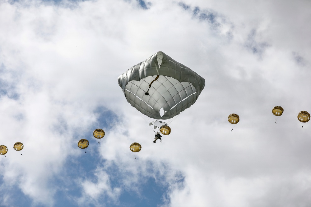 Paratroopers jump into Iron Mike DZ, Normandy 82