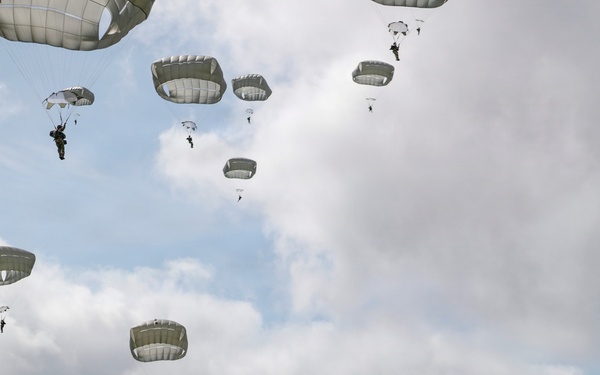 Paratroopers jump into Iron Mike DZ, Normandy 82