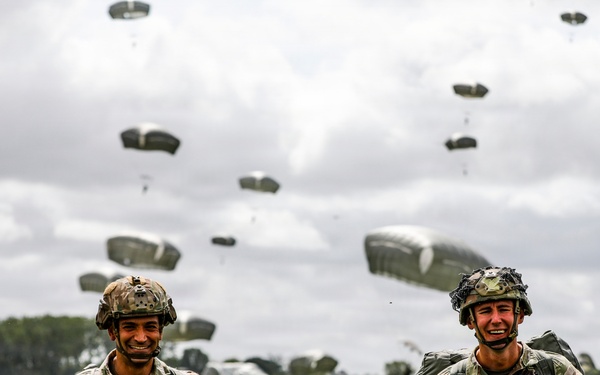 Paratroopers jump into Iron Mike DZ, Normandy 82