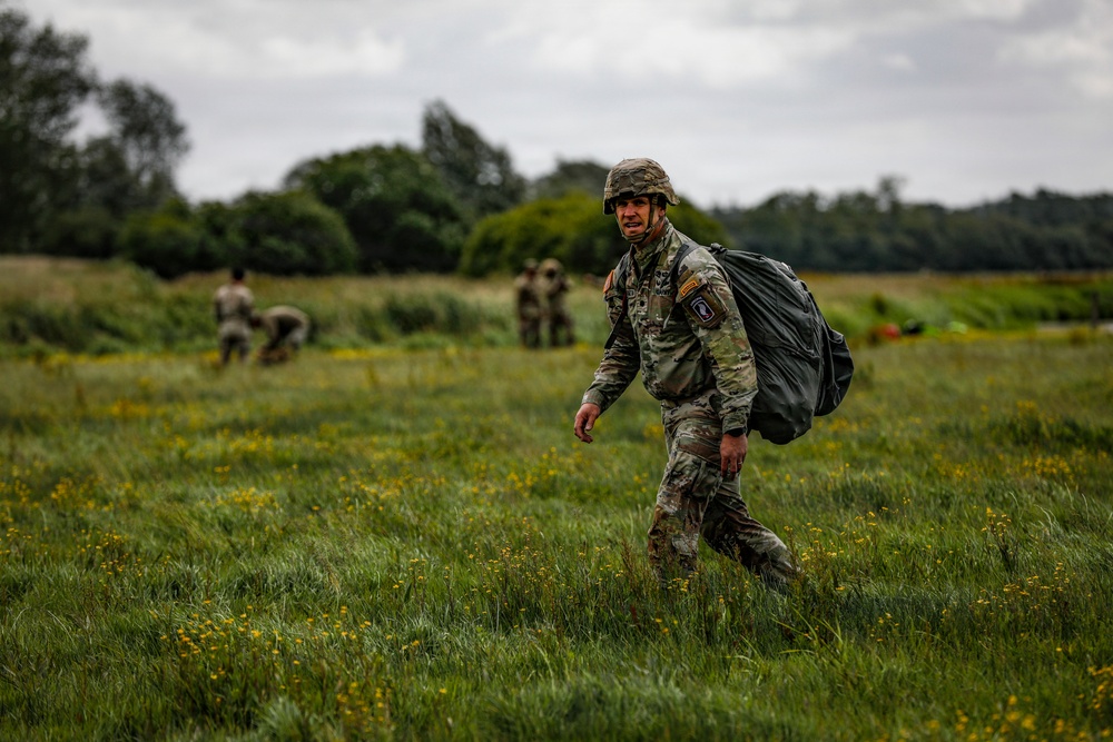 Paratroopers jump into Iron Mike DZ, Normandy 82