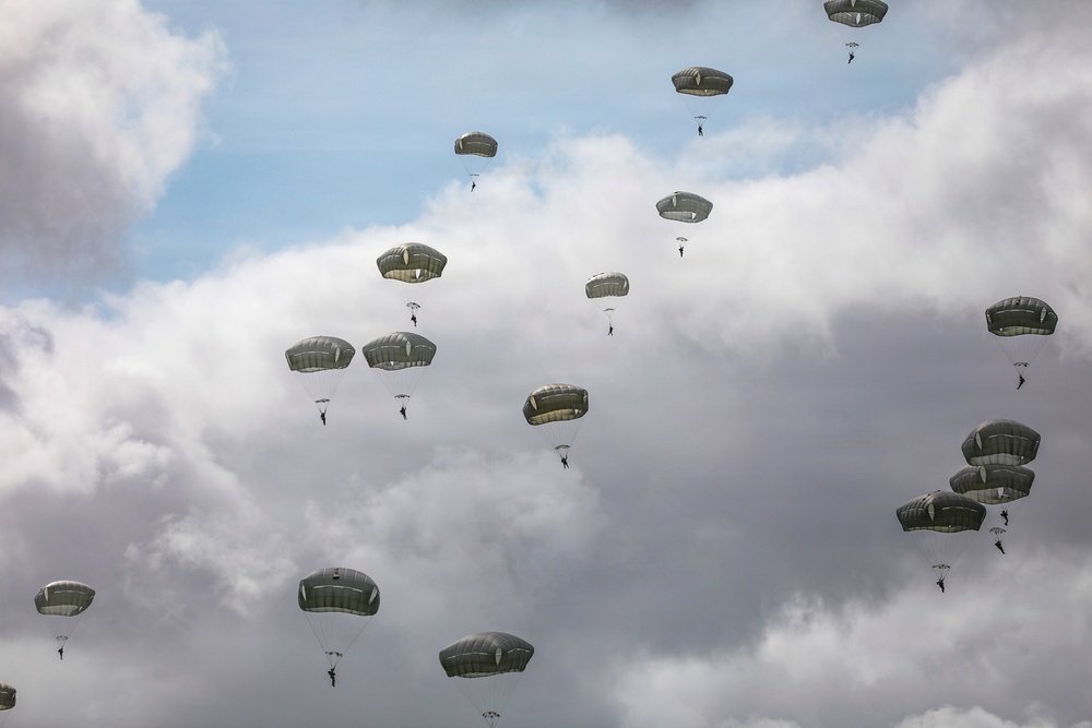 Paratroopers jump into Iron Mike DZ, Normandy 82
