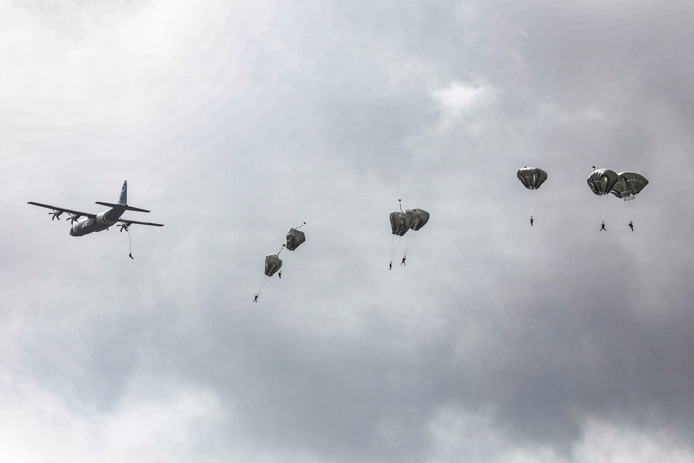 Paratroopers jump into Iron Mike DZ, Normandy 82