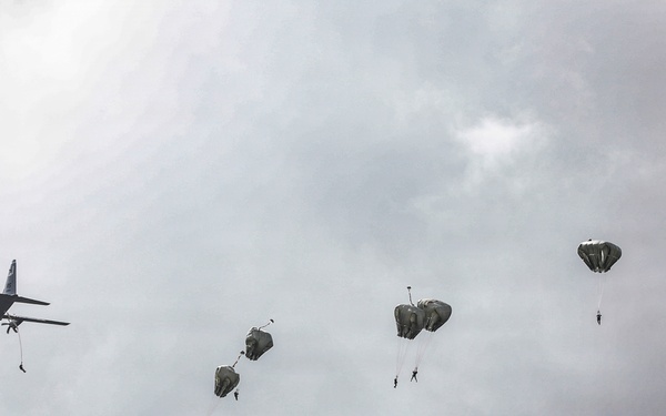 Paratroopers jump into Iron Mike DZ, Normandy 82