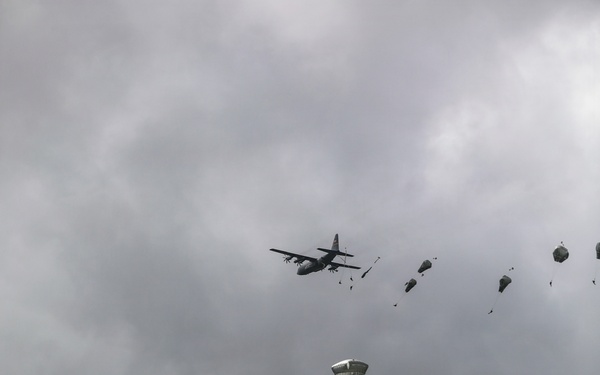 Paratroopers jump into Iron Mike DZ, Normandy 82