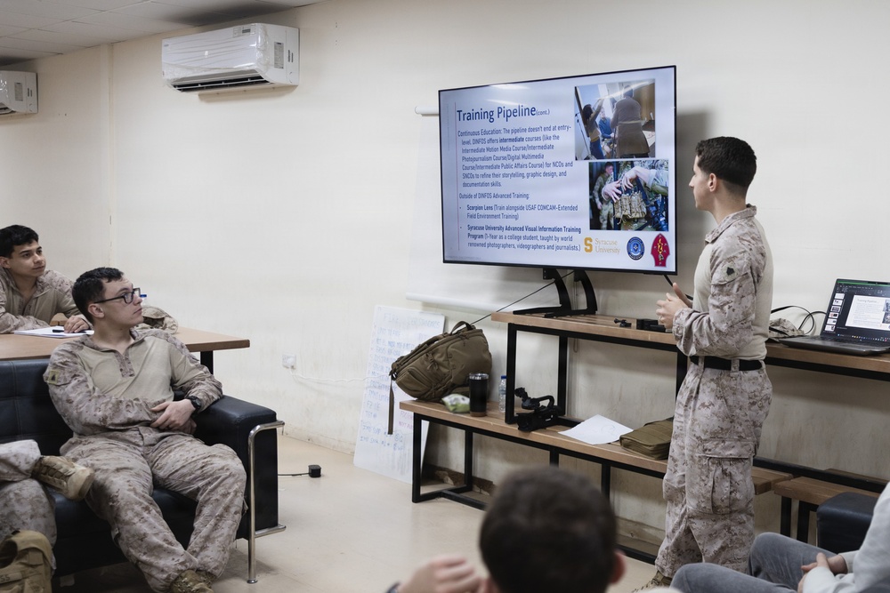 U.S. Marines and Sailors Attend a COMMSTRAT MOS Overview Class