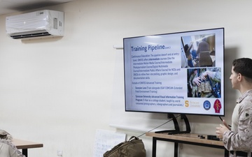 U.S. Marines and Sailors Attend a COMMSTRAT MOS Overview Class