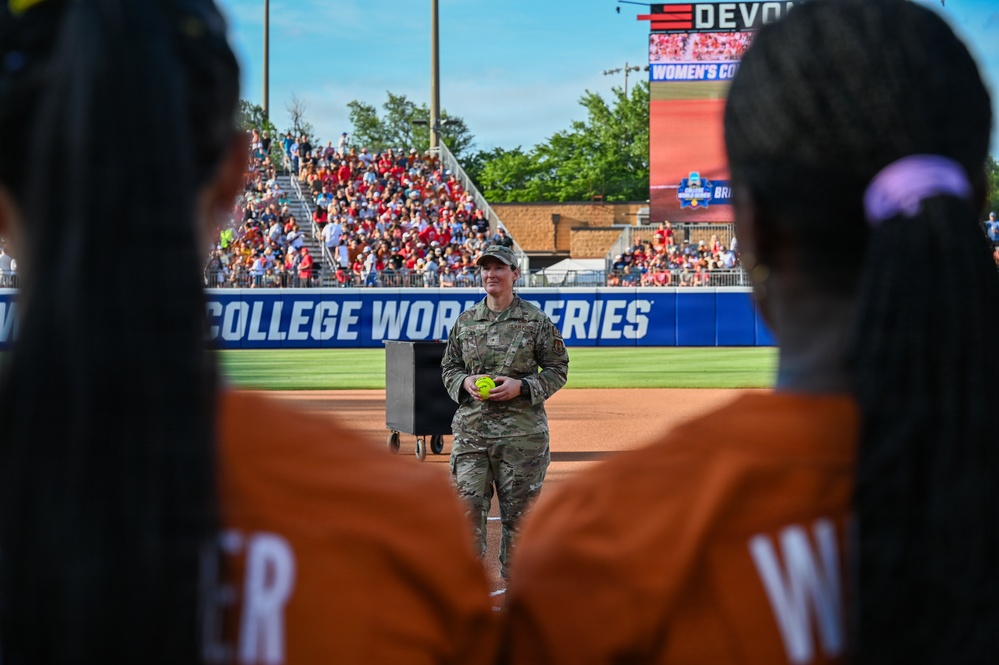 OC-ALC Commander Throws Ceremonial First Pitch at Women's College World Series Finals