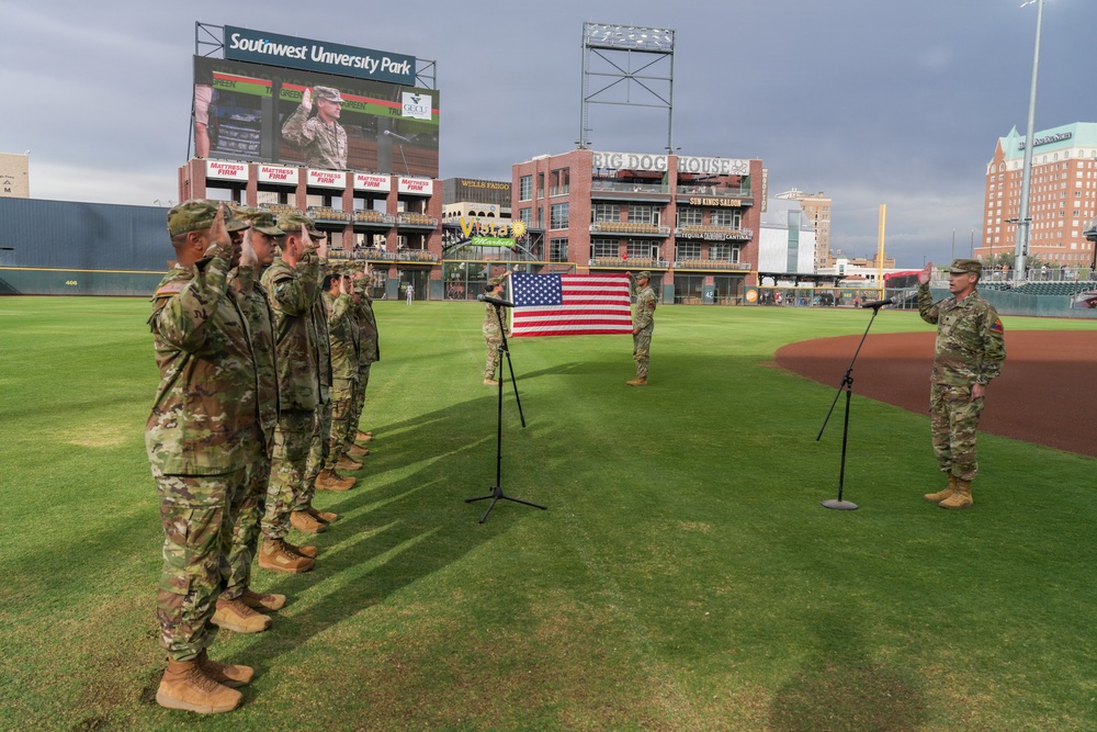 1st Battalion, 501st Attack Battalion holds reenlistment ceremony at El Paso Chihuahuas game