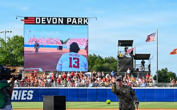 OC-ALC Commander Throws Ceremonial First Pitch at Women's College World Series Finals