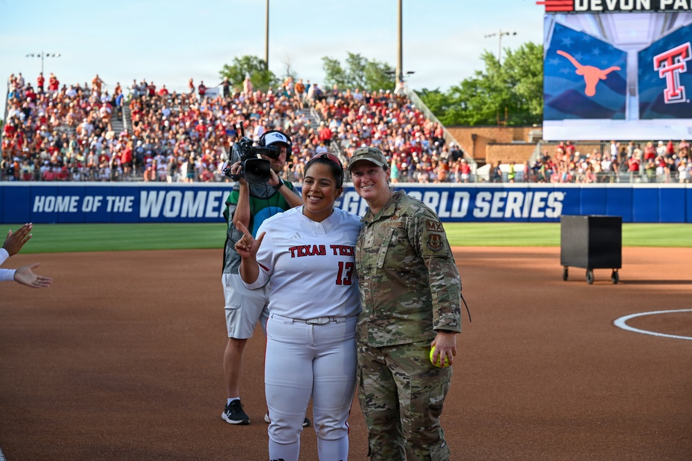 OC-ALC Commander Throws Ceremonial First Pitch at Women's College World Series Finals