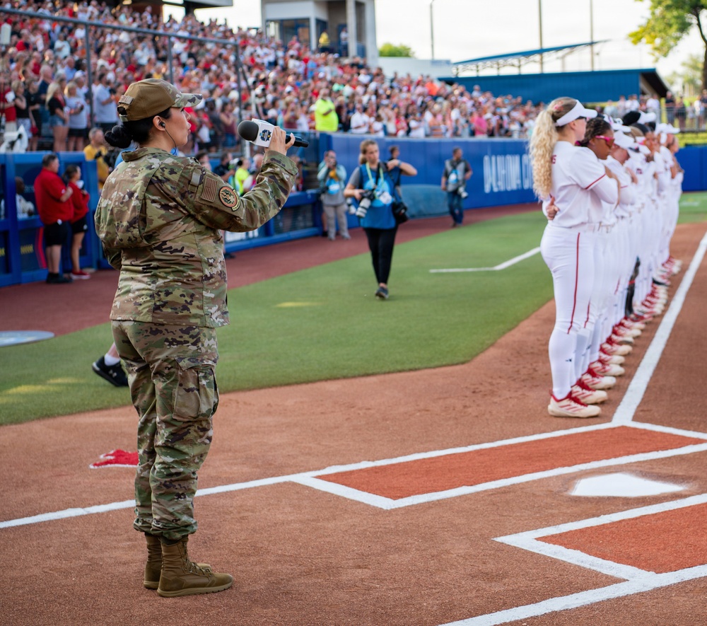 OC-ALC Commander Throws Ceremonial First Pitch at Women's College World Series Finals