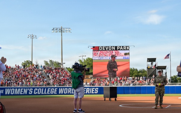 OC-ALC Commander Throws Ceremonial First Pitch at Women's College World Series Finals