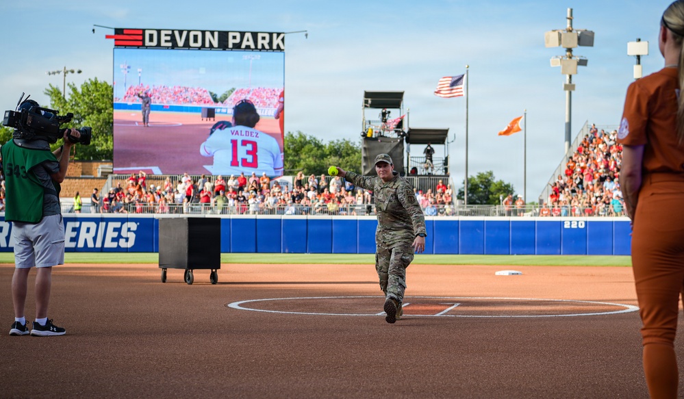 OC-ALC Commander Throws Ceremonial First Pitch at Women's College World Series Finals