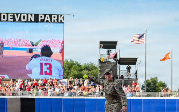 OC-ALC Commander Throws Ceremonial First Pitch at Women's College World Series Finals