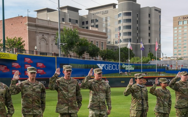 1st Battalion, 501st Attack Battalion holds reenlistment ceremony at El Paso Chihuahuas game