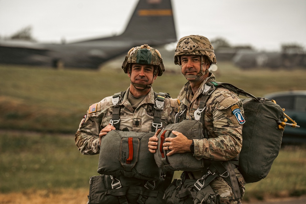 U.S. and Allied Paratroopers jump into Iron Mike drop zone for D-Day 82