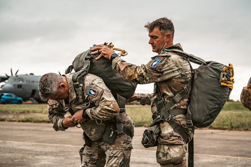 U.S. and Allied Paratroopers jump into Iron Mike drop zone for D-Day 82