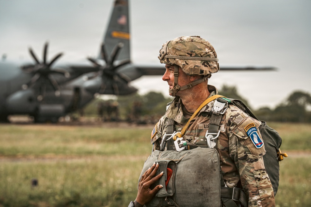 U.S. and Allied Paratroopers jump into Iron Mike drop zone for D-Day 82