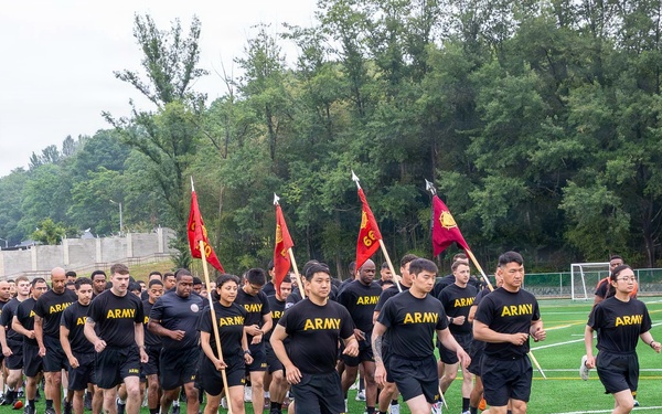 Camp Carroll U.S. Army Soldiers and KATUSAs kicked off the "2026 Eighth Army KATUSA and U.S. Soldier Friendship Week (KFW)" with an early morning run across Camp Carroll on June 8.
