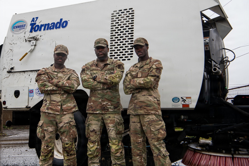 374 CES Airmen maintain installation readiness through storm, mitigating flood