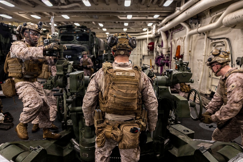 Echo Battery, BLT 3/5 Marines Conduct Howitzer Gun Drills Aboard USS Portland