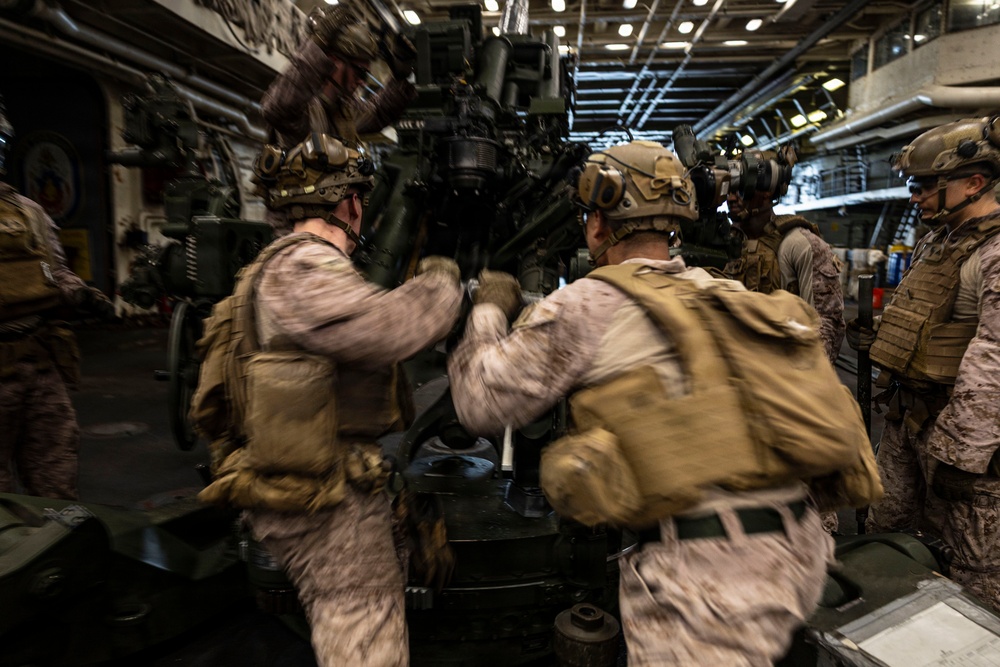 Echo Battery, BLT 3/5 Marines Conduct Howitzer Gun Drills Aboard USS Portland