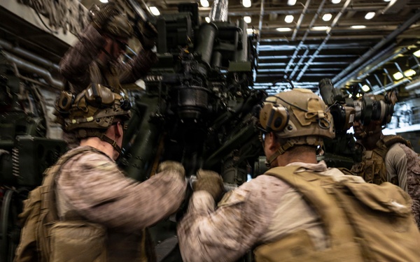 Echo Battery, BLT 3/5 Marines Conduct Howitzer Gun Drills Aboard USS Portland