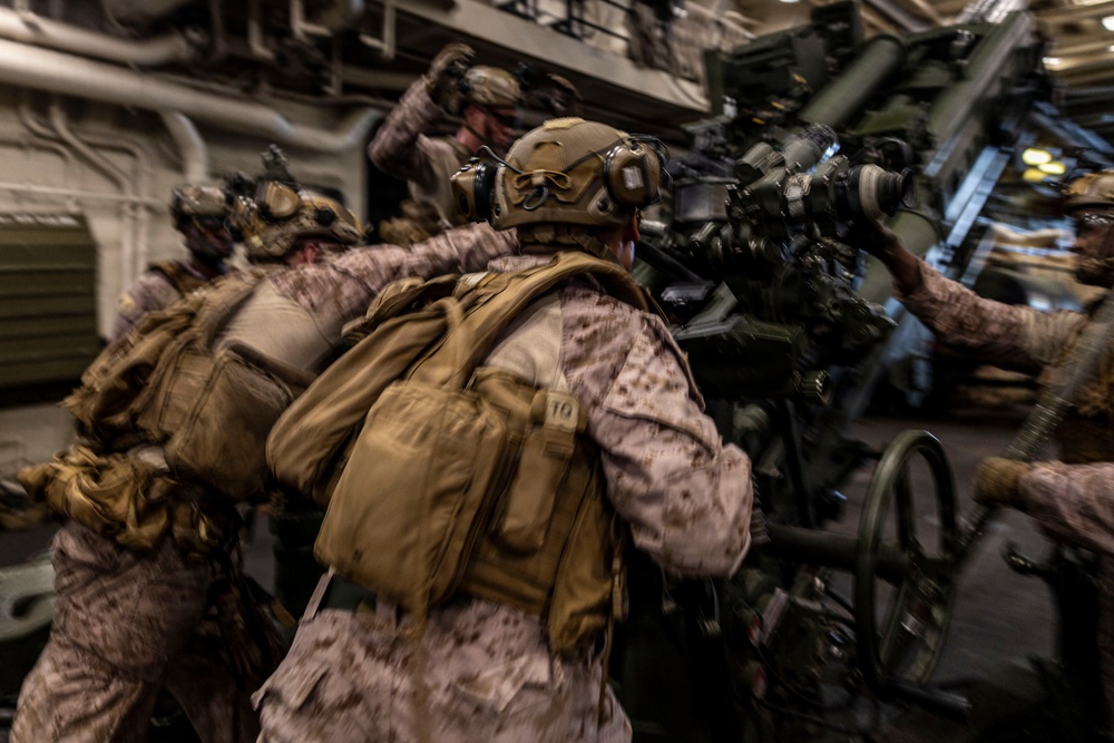 Echo Battery, BLT 3/5 Marines Conduct Howitzer Gun Drills Aboard USS Portland
