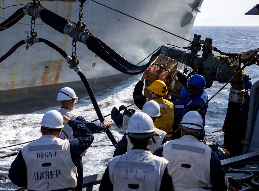 USS Arleigh Burke (DDG 51) Conducts Replenishment at Sea with the United States Naval Ship William Mclean (T-AKE 12)