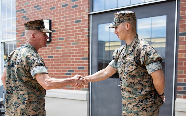 The Commandant, Gen. Eric M. Smith and the Sergeant Major of the Marine Carlos A. Ruiz speak to Bravo Company TBS Instructors and Students