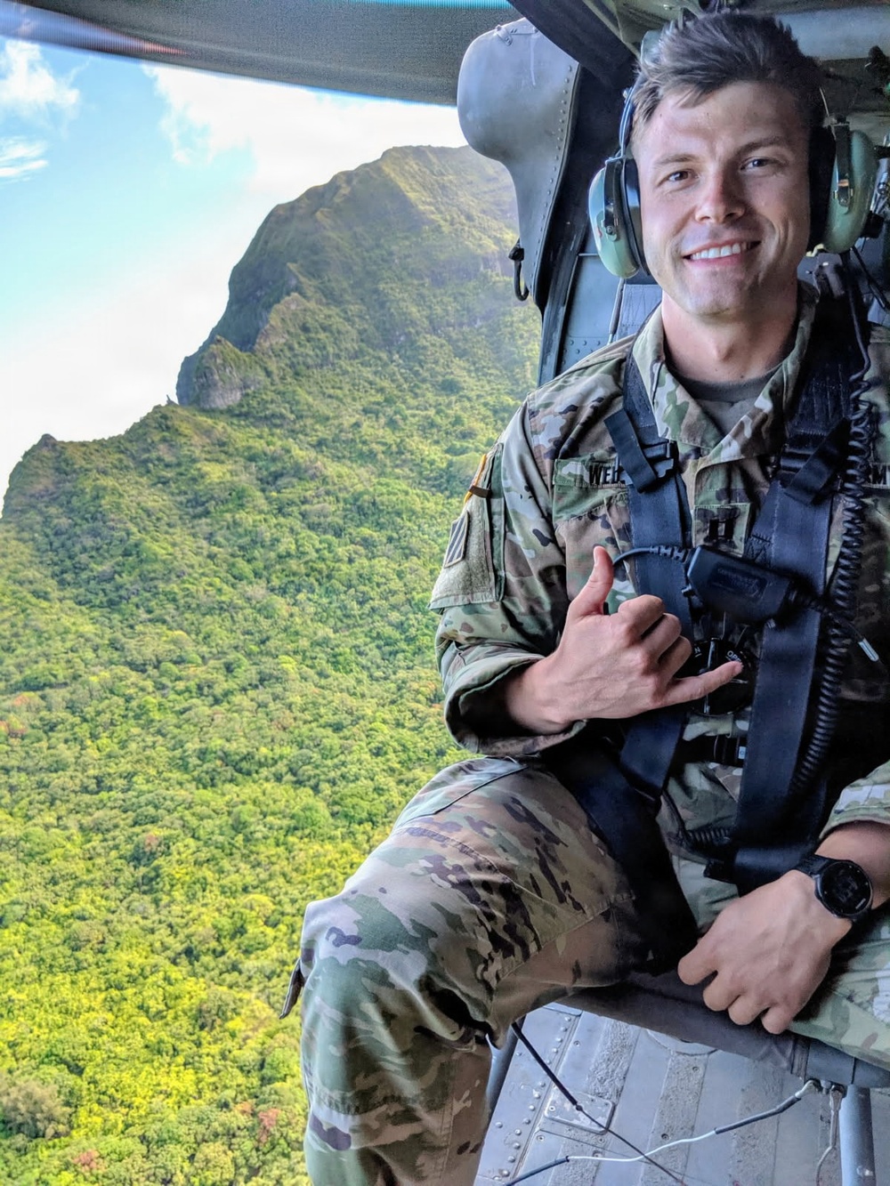 Maj. Kenneth Welch on a UH-60 Blackhawk helicopter