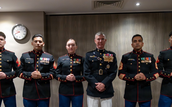 The Commandant, Gen. Eric M. Smith visits London Detachment Marine Security Guards