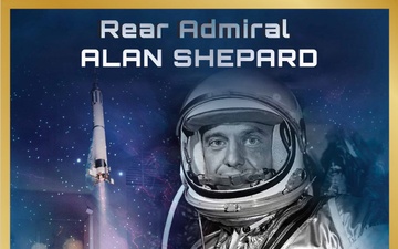 A photo illustration montage depicts Navy Rear Adm. Alan Shepard, the first American in space.